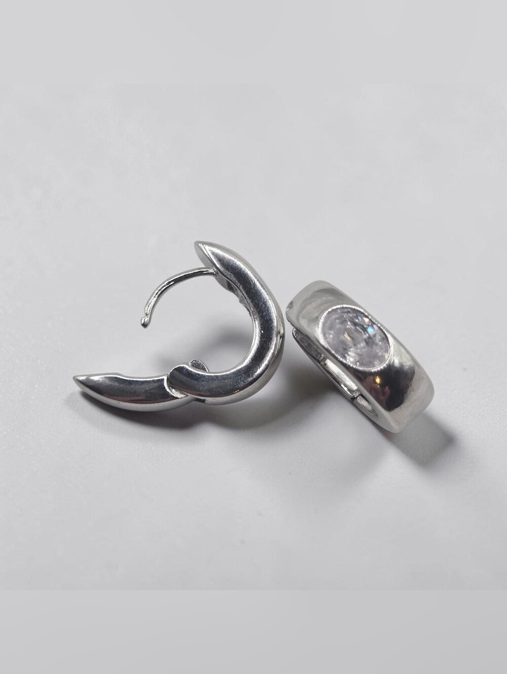 Silverstone Hoop Earrings with Clear Stone Accent